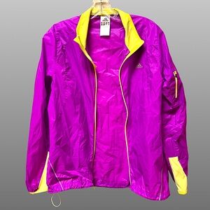Purple &‎ Neon Yellow Adidas Lightweight MiCoach Reflective Zip Windbreaker Sz M